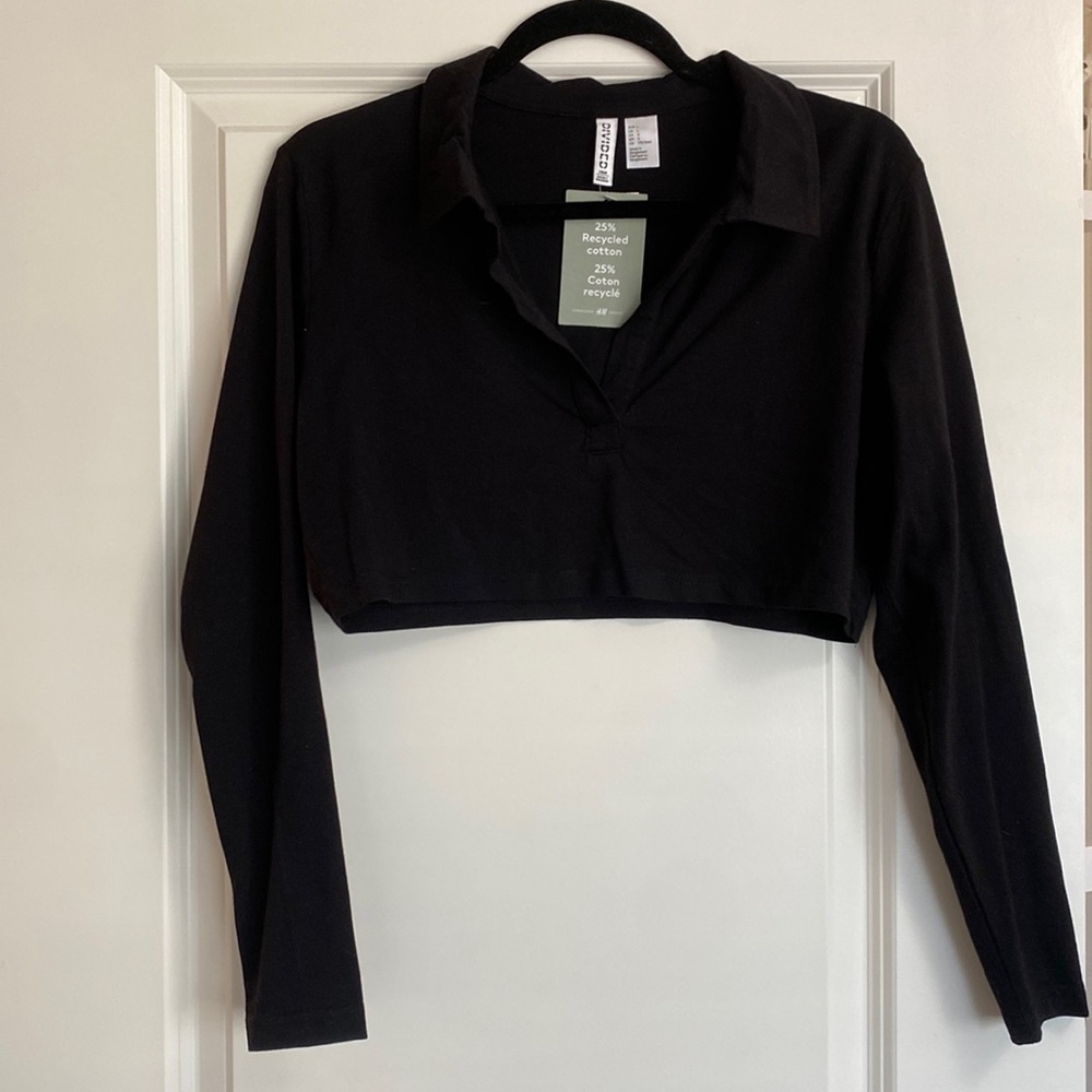 H&M Cropped Collared Long Sleeve